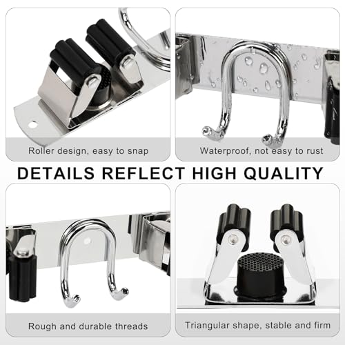 Mop Broom Holder Wall Mount (Silver-1 Pack)