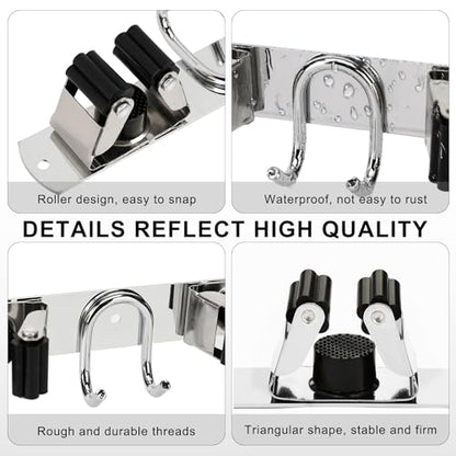 Mop Broom Holder Wall Mount (Silver-1 Pack)