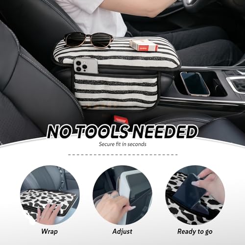 Animal Print Car Center Console Armrest Cover with 2 Side Pockets (Zebra Print)