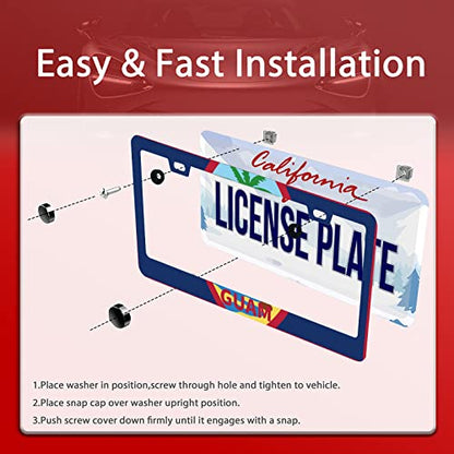 Personalise Guam Flag Stainless Steel License Plate Frame Fits US Standard (Guam Flag)