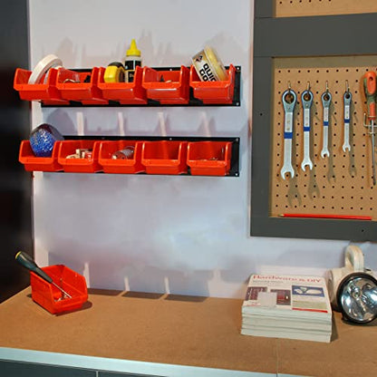 8 Bin Wall Mounted Plastic Storage Bins Hanging Organizer Bins (Orange / 8Bins+2Rails)