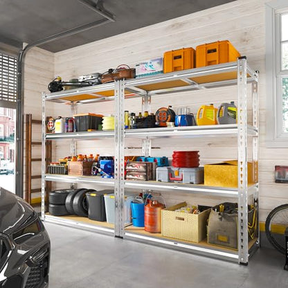 Galvanized Storage Shelves with Rolled Edges for Garage Basement (35.45" W x 17.72" D x 60.05" H / Sliver)