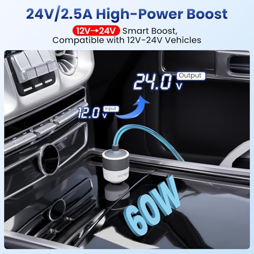 Starlink Mini Car Adapter 12V to 24V DC Step Up Converter with 60W Car Cigarette Lighter Adapter (White)