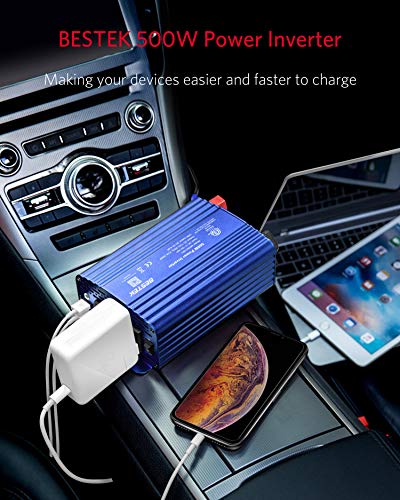 500W Power Inverter for Vehicles DC 12V to AC 110V Car Plug Adapter (Blue)