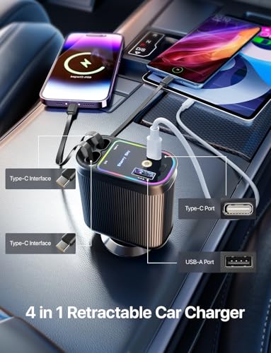 Starlight Retractable Car Charger with Dual Type C Cables (Deep Black / Dual Type C)