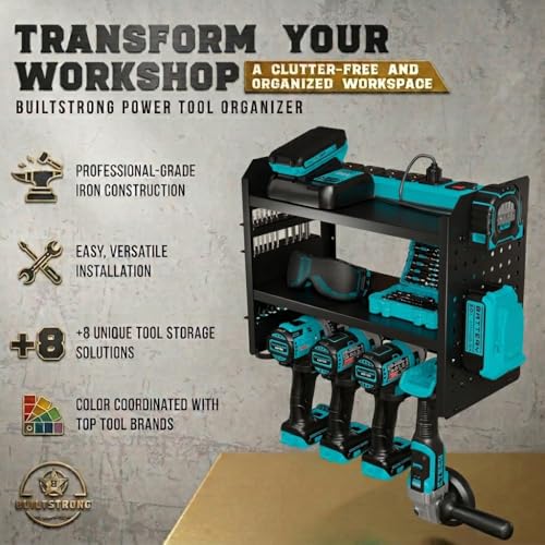 Power Tool Organizer Wall Mount (4 Drill Holder / Black)