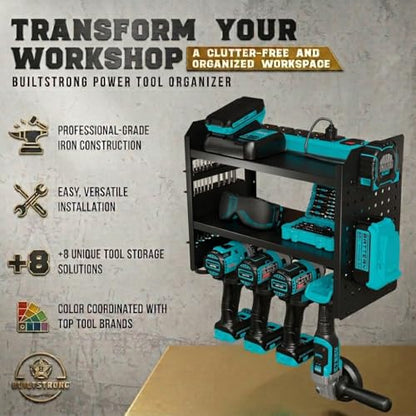 Power Tool Organizer Wall Mount (4 Drill Holder / Black)