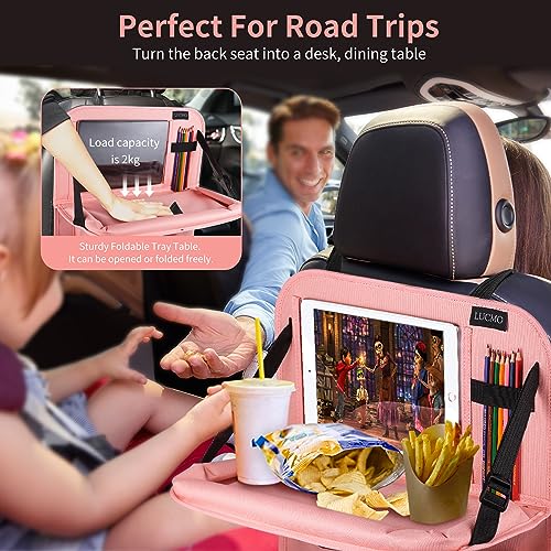 Car Backseat Organizer with Foldable Tablet Holder (Pink-3 / 2 Pack with Food Tray)