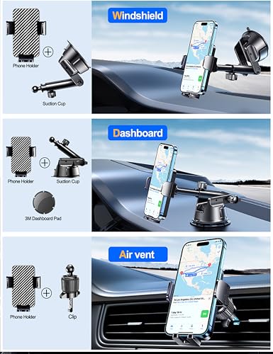 Dash Mounted Holders Phone Holders for Your Car Phone Mount for Car Windshield Dashboard Air Vent Universal Desk Mounts Hands Free Automobile Cell Phone Holder Fit for iPhone Smartphone (Carbon Fiber)