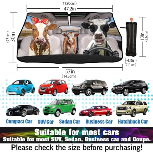 Funny Cow Car Windshield Sunshade Umbrella Cow Driver Sun Shade Umbrella for Car Foldable Windshield Umbrella Block UV Rays Heat Keep Vehicle Cool for Cars SUV 57"x30" (funny cow)