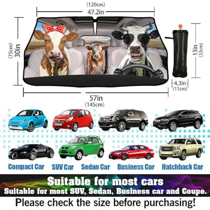 Funny Cow Car Windshield Sunshade Umbrella Cow Driver Sun Shade Umbrella for Car Foldable Windshield Umbrella Block UV Rays Heat Keep Vehicle Cool for Cars SUV 57"x30" (funny cow)