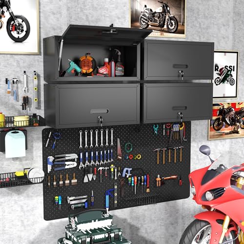 Wall Mounted Metal Storage Cabinet (Black / H13.58" - Flip-up Door)