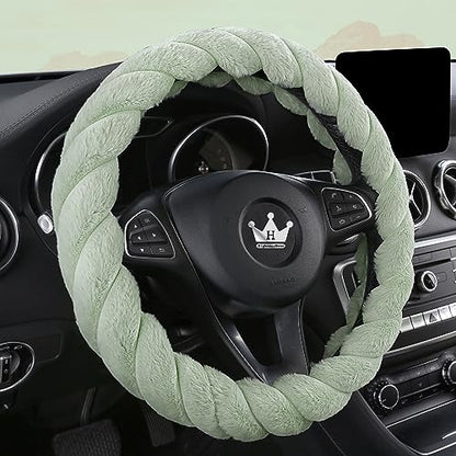 Luxury Fluffy Winter Car Steering Wheel Cover for Women Soft Warm Cute Auto Accessories for Jeep (Green / Large Size [15.2-16"] (38.6-40.5cm))