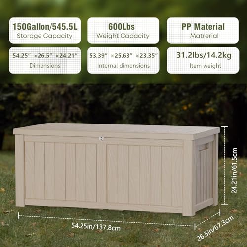 150 Gallon Outdoor Storage Box for Patio Furniture (150 gallon / Grey)