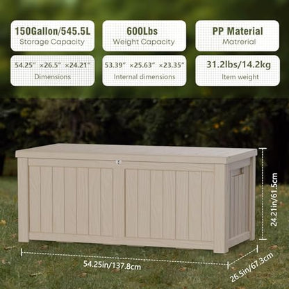 150 Gallon Outdoor Storage Box for Patio Furniture (150 gallon / Grey)