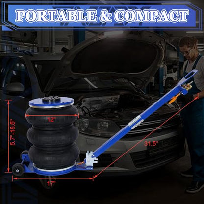 5T Triple Bag Air Jack 11000lbs Pneumatic Jack 3s Fast Lift Up 16in Airbag Jack with Adjustable Long Handle Heavy Duty Triple Air Bag Jack Lift for Cars Garage (5 Ton / blue)