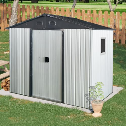 4x8 FT Outdoor Storage Shed (4x8 FT/Window / White+Black)