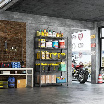1750 LBS Garage Shelving Wide Storage Shelves Metal Shelves Heavy Duty Adjustable Utility Shelf Rack (5 Tier, 15.7" D x 45.3" W x 70.9" H / Black)