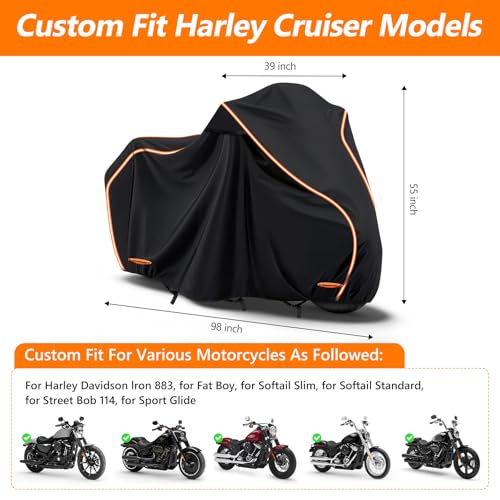 420D Cotton Lining Waterproof Motorcycle Cover for Harley Davidson Cruiser (Black / for Cruiser Models)