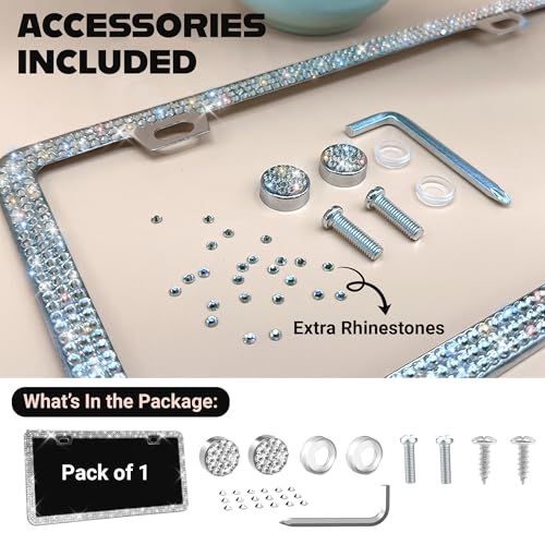 Sparkly Bling License Plate Frame for Women (1 Piece)