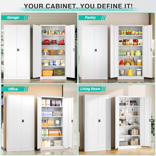 White Metal Storage Cabinet with Adjustable Shelves (71"H x 31.5"W x 16"D-B / White)