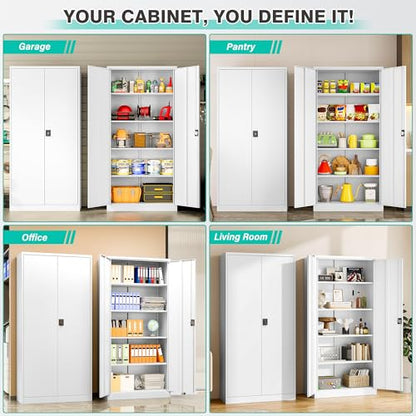 White Metal Storage Cabinet with Adjustable Shelves (71"H x 31.5"W x 16"D-B / White)