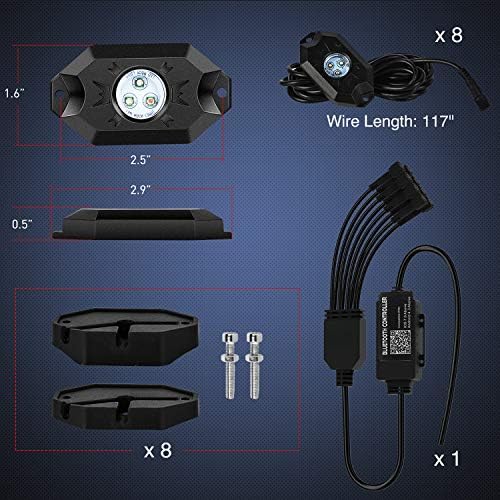 RGB LED Rock Lights Kit 8PCS Underglow Pod Lights (8 Pods / RGB 3LED)