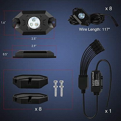 RGB LED Rock Lights Kit 8PCS Underglow Pod Lights (8 Pods / RGB 3LED)