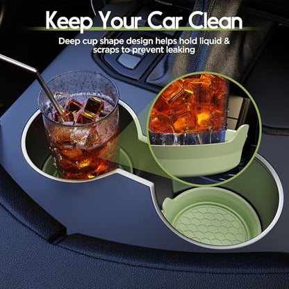 2 Pack Car Cup Coaster Silicone Spill (Tea Green Solid / 2 Pack)