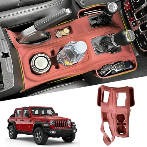 Silicone Center Console Gear Shift Panel Trim Cover for Jeep Wrangler JL (Red)
