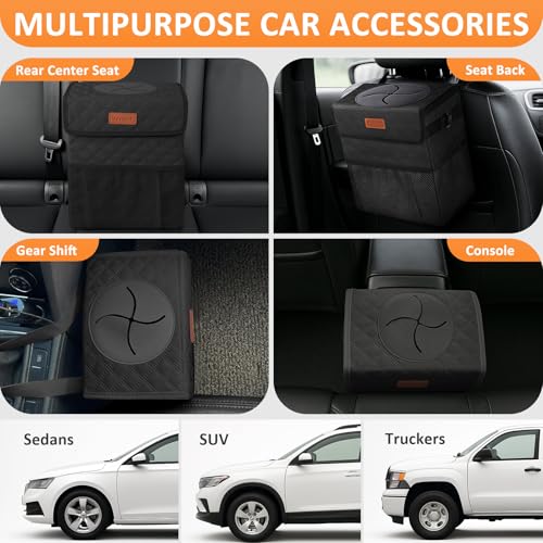 Car Trash Can with Lid Leak Proof Car Accessories for Women (2.2 Gallons / Quilted-Black)