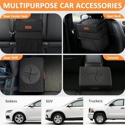Car Trash Can with Lid Leak Proof Car Accessories for Women (2.2 Gallons / Quilted-Black)