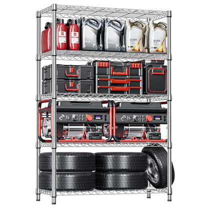 5 Tier Heavy Duty Metal Storage Shelving Unit (5 Tier, 17.7" D x 47.2" W x 72.3" H / Chrome)