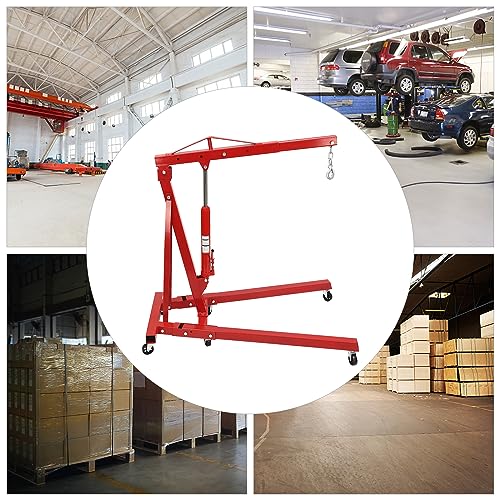 Folding Engine Crane 2 Ton Folding Engine Hoist 4400lbs Crane Hoist Lift with 6 Iron Caster Wheels for Garage (Red-A / 2T-4400lbs)