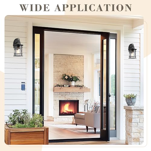 2 Pack Exterior Wall Sconce Light (Black - Water Ripple Glass / 11.4 Inch)