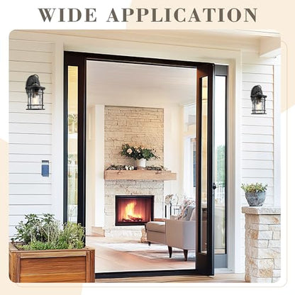 2 Pack Exterior Wall Sconce Light (Black - Water Ripple Glass / 11.4 Inch)