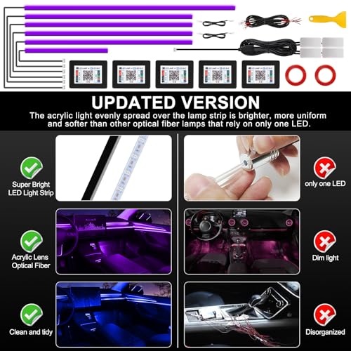 Acrylic Interior Car LED Strip Light with Wireless APP (RGB Color 10 in 1)