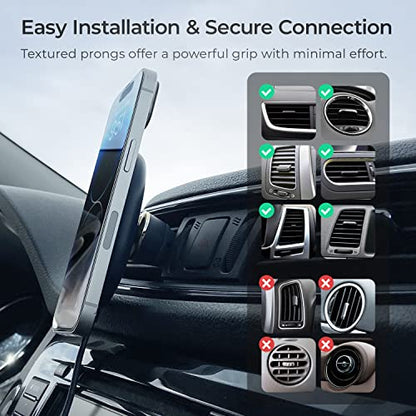 Velox Magnetic Wireless Charging Air Vent Car Phone Mount. Compatible with MagSafe iPhones including iPhone 12 (Qi Wireless Charging)