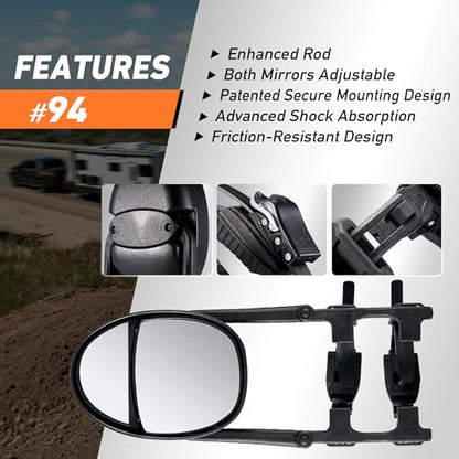 MG94 Dual View Towing Mirrors with Adjustable Blind Spot Mirror