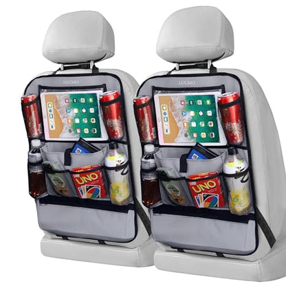 Car Backseat Organizer with Touch Screen Tablet Holder (Grey-1 / 2 Pack)