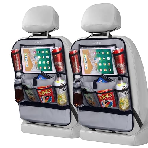 Car Backseat Organizer with Touch Screen Tablet Holder (Grey-1 / 2 Pack)