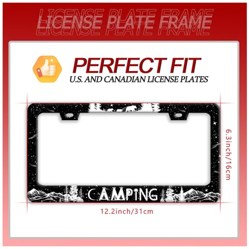 Camping Mountains Forest Stainless Steel License Plate Frame for US Cars (Camping)