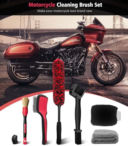 6PCS Motorcycle Cleaning Kit (6 Pack / Black&Red)