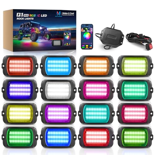 Q1 RGB+IC 16‑Pod Rock Lights for Trucks UTV with 384 Light Chips (rgb+ic 16 pods)