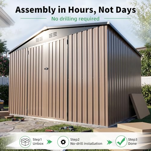 8' x 10' Large Waterproof Metal Outdoor Storage Shed (Gray / 8x10)