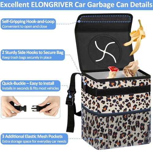 Leak Proof Car Trash Can with Lid Leopard Print (Leopard Print / 2 Gallons)