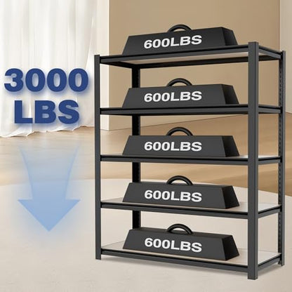 5 Tier Black Shelving with Board (Black / 48"W x 24"D x 72"H)