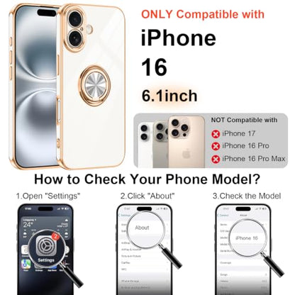 Designed for iPhone 16 Case with Ring Stand Slim White (White / 6.1'' iPhone 16)