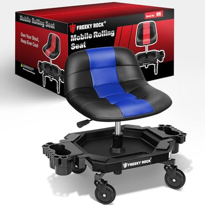 Rolling Stool with Wheels (Carbon Fiber Blue)