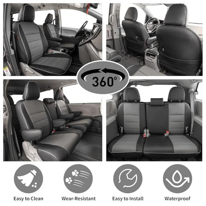 Sienna Seat Covers for 2011 (Leather (Black/Gray) / 2011-2020 8 Seats, 2nd Row 4/2/4 Split)
